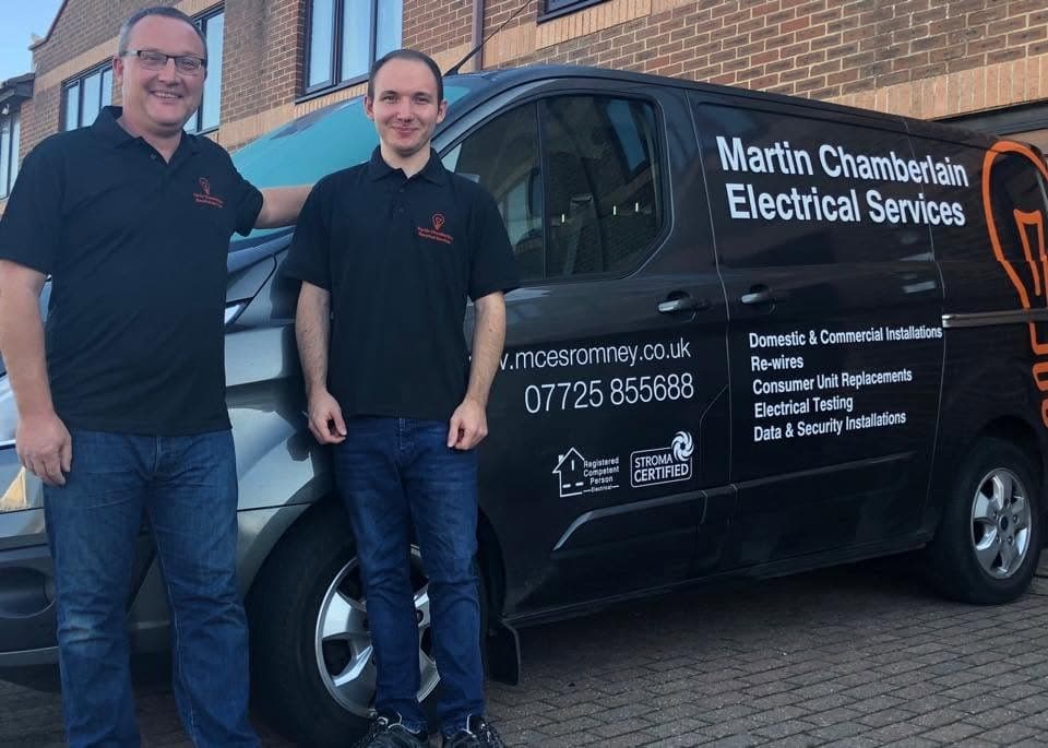 The Martin Chamberlain Electrical Services team with their branded van
